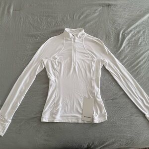 Lululemon Athletica White Fitted Ribbed Polo Top